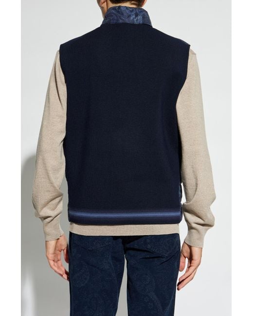 Etro Blue Paisley Printed Waistcoat for men