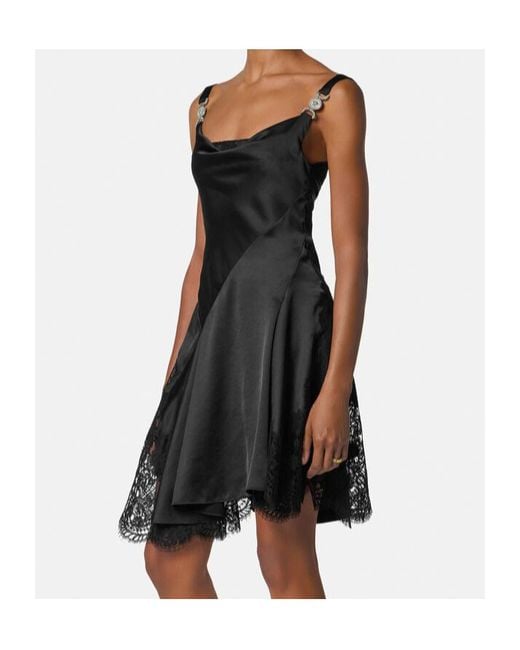 Versace Black Lace-Trim Satin Mini Dress