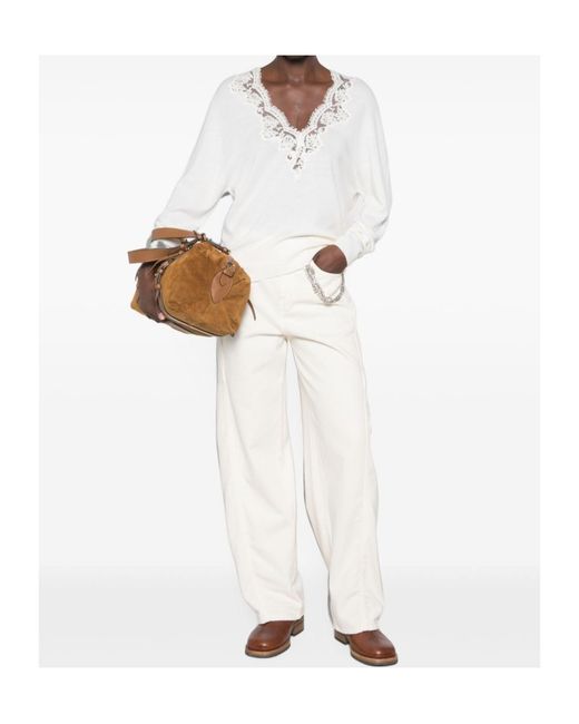 ERMANNO FIRENZE White Chain-Embellished Casual Trousers