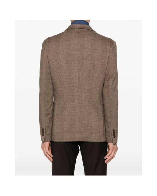 Dondup Brown Herringbone-Pattern Blazer for men