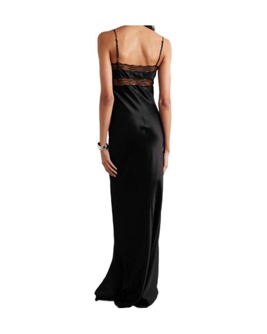 Nili Lotan Black Adelie Lace-Trimmed Silk-Charmeuse Gown