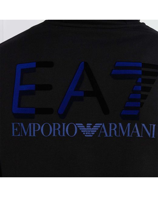 EA7 Black Logo Logo Hooded Sweater for men