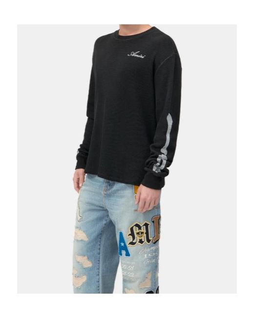 Amiri Black Logo Embroidered Long-Sleeved T-Shirt for men