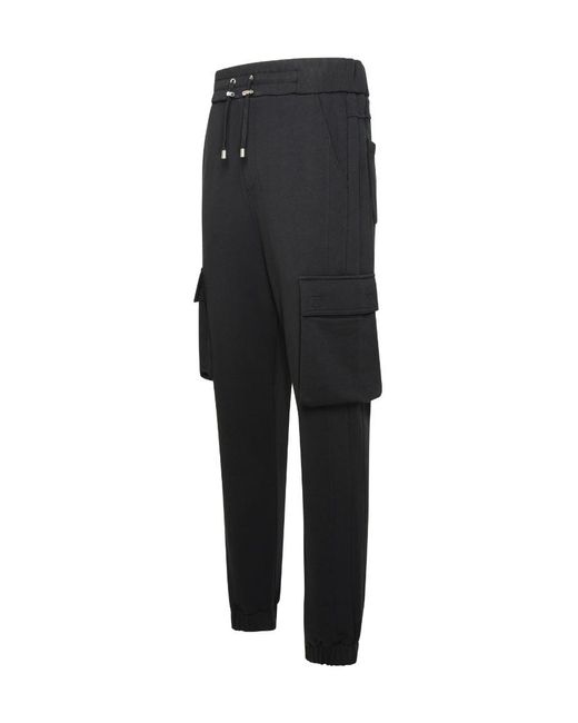 Balmain Black Pocket Detailed Drawstring Cargo Trousers for men