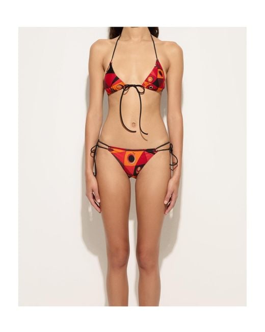 Emilio Pucci Red Pucci Occhi-Printed Triangle Drawstring Bikini Top