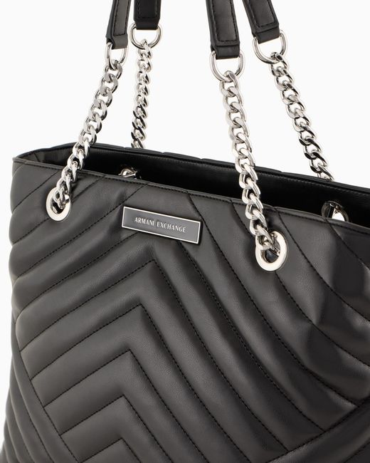 ARMANI EXCHANGE Black Matelassé-Effect Tote Bag