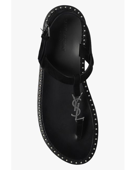 Saint Laurent Brown Cassandra Logo Plaque Sandals for men