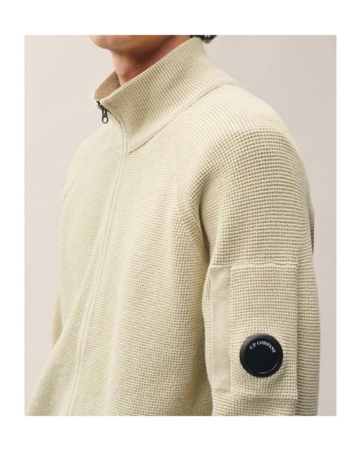 C P Company Natural Zip-Up Lens-Detail Sweater for men