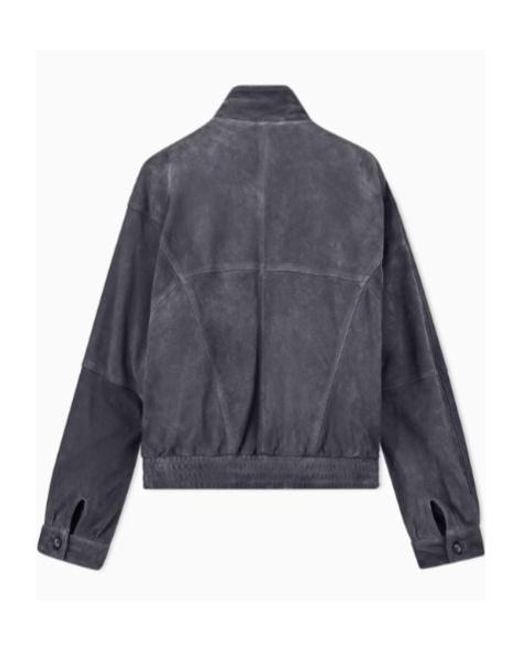 Giorgio Armani Blue Stand Collar Leather Jacket for men