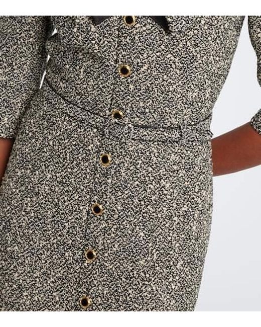 Alessandra Rich Gray Belted Cotton And Wool-Blend Tweed Midi Dress