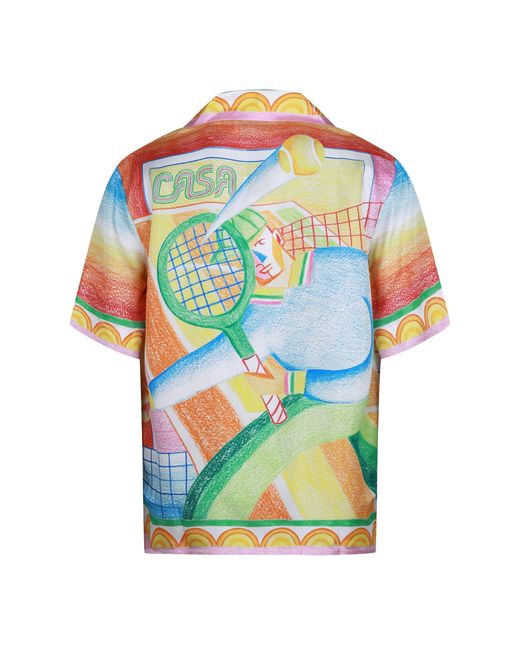 Casablanca Blue Crayontennis Print Campcollar Shortsleeve Shirt for men