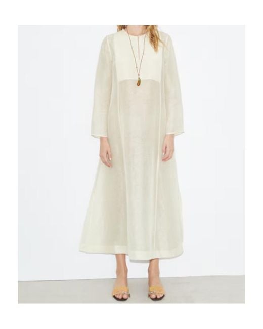 Tory Burch White Pleated Crewneck Long Caftan