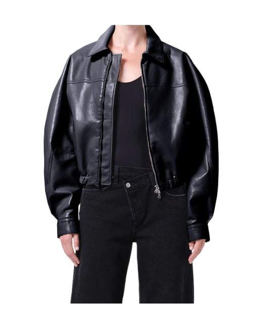 Agolde Black Dixon Cocoon Zip Bomber Jacket