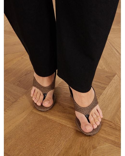 Alaïa Brown Raffia-Woven Thong Wedge Mules
