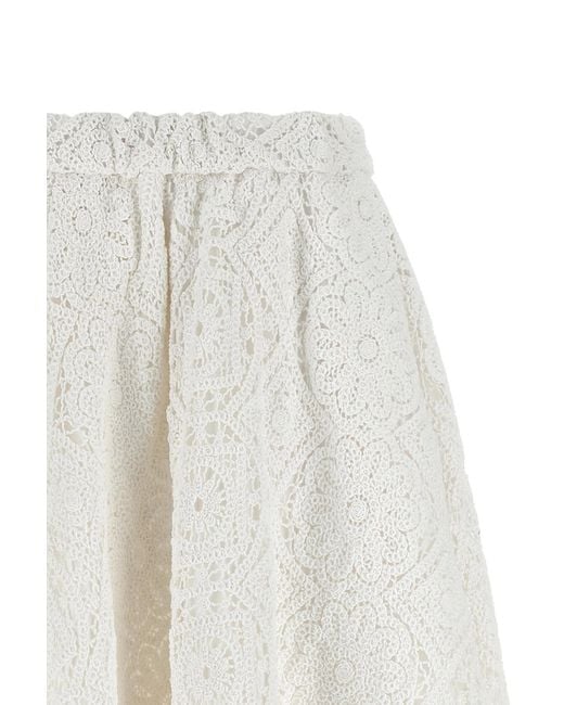 Comme des Garçons White Lace-Patterned Pleated Midi Skirt