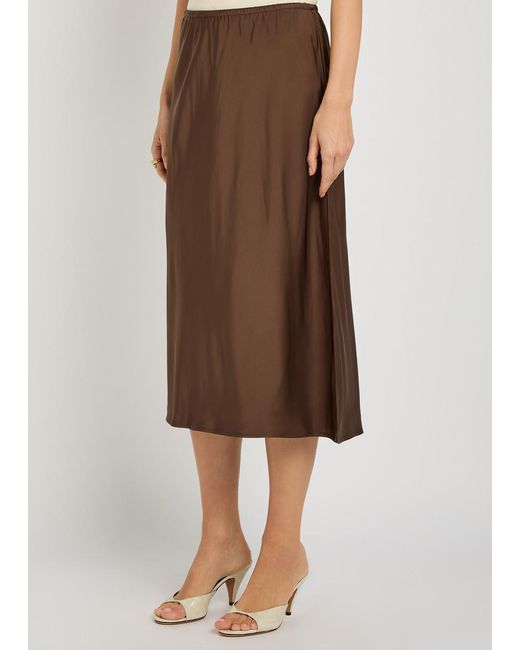 Vince Brown Satin Slip Midi Skirt