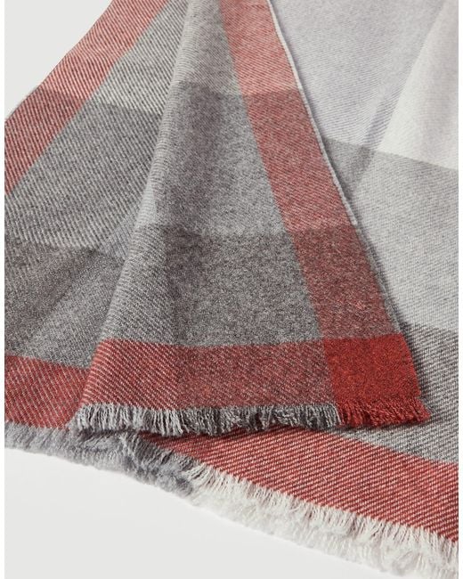 Brunello Cucinelli Gray Plaid Twill Scarf for men