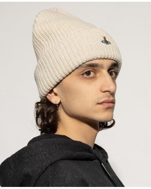 Vivienne Westwood Natural Logo Embroidered Beanie for men