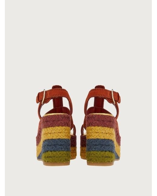 Ferragamo Brown Ankle Strap Wedge Espadrilles