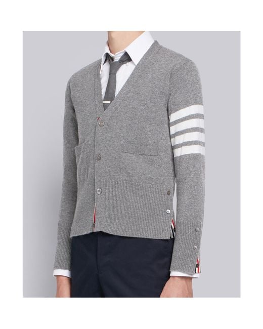 Thom Browne Gray 4-Bar Stripe Cardigan for men