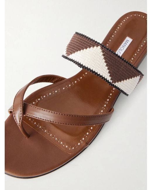 Manolo Blahnik Brown Wavy Pattern Flat Shoes