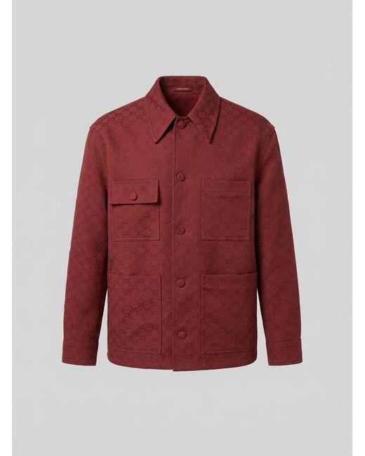 Gucci Red Monogrammed Button-Up Jacket for men