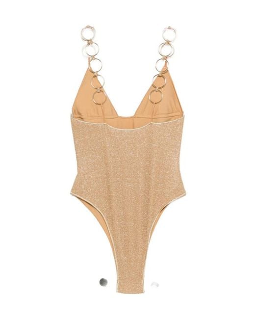 Oseree Natural Oséree Ring-Detail Lurex Swimsuit