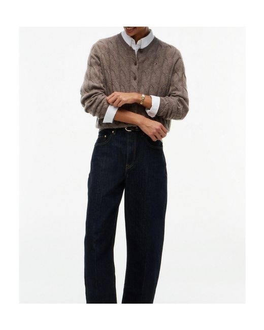 Tommy Hilfiger Brown Crew Neck Cableknit Cardigan