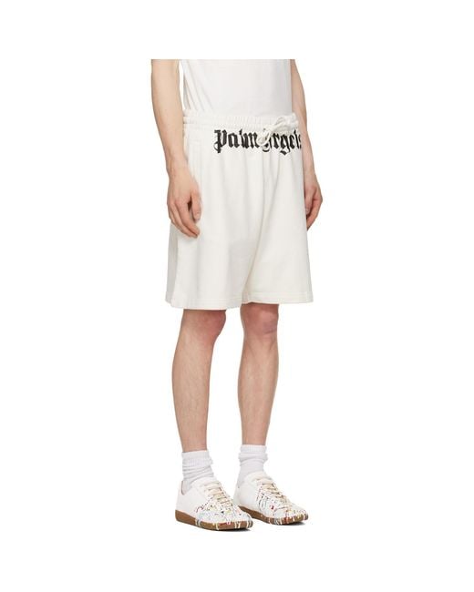 Palm Angels White Logo Cotton Shorts for men