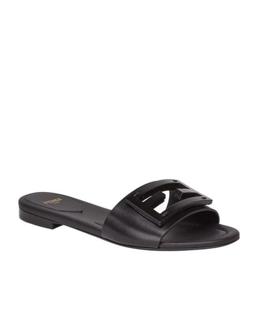 Fendi Black Ff Logo Plaque Open-Toe Sandals