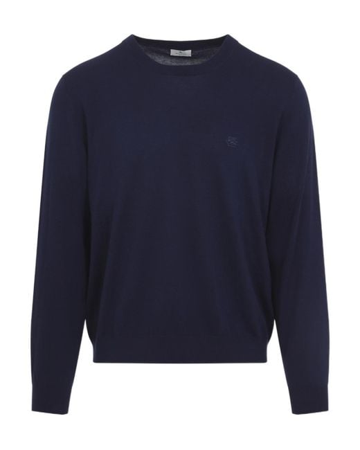 Etro Blue Long-Sleeved Crewneck Jumper for men