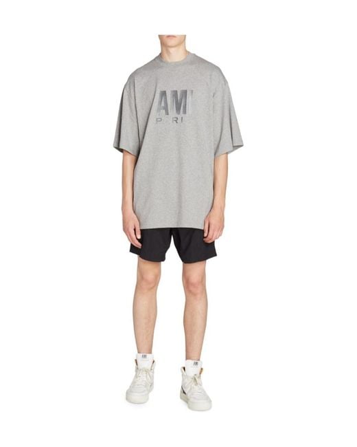 AMI Gray Ami Logo Embossed Elastic Waistband Swim Shorts for men