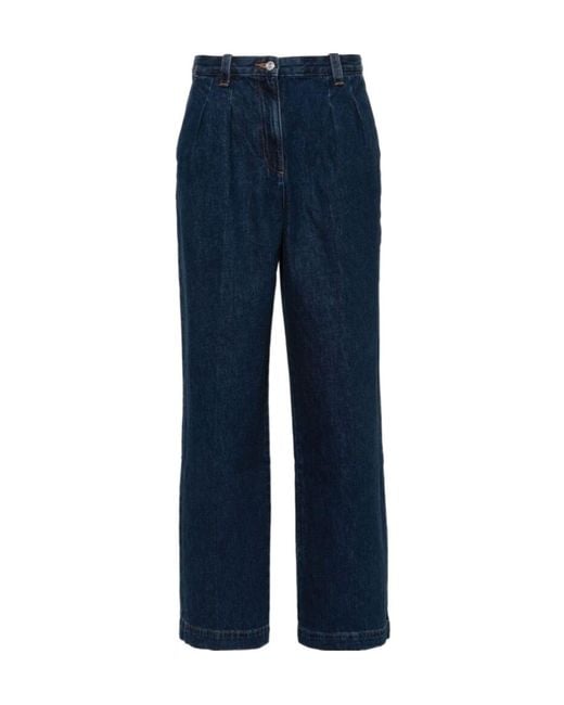 A.P.C. Blue High-Rise Wide-Leg Jeans