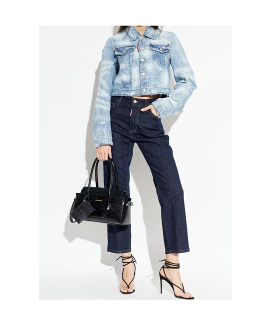 DSquared² Blue Distressed Buttoned Denim Jacket
