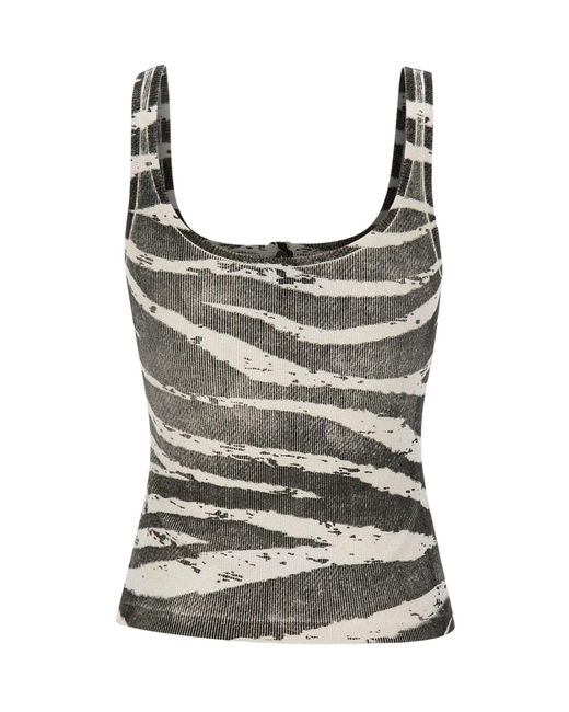 Blumarine Gray Ribbed Zebra-Print Sleeveless Top