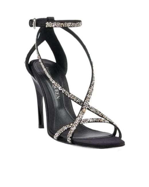 McQueen White Ankle Strap Heeled Sandals