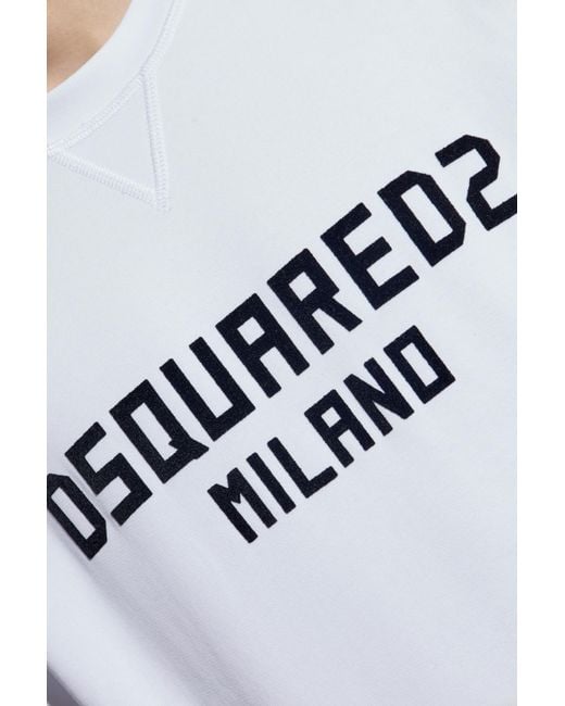 DSquared² White Velvet-Logo Crewneck Sweatshirt for men