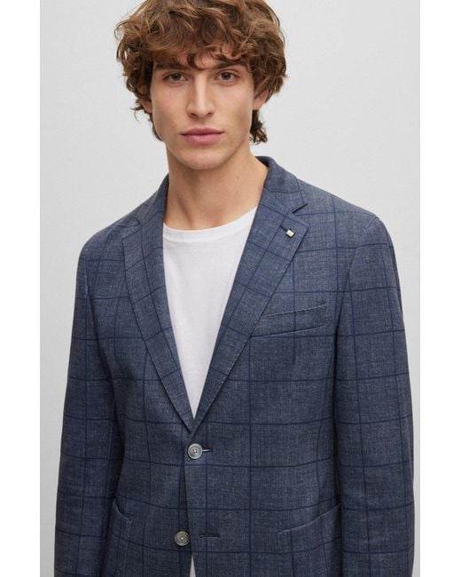 Boss Blue Checked Single-Breasted Blazer for men