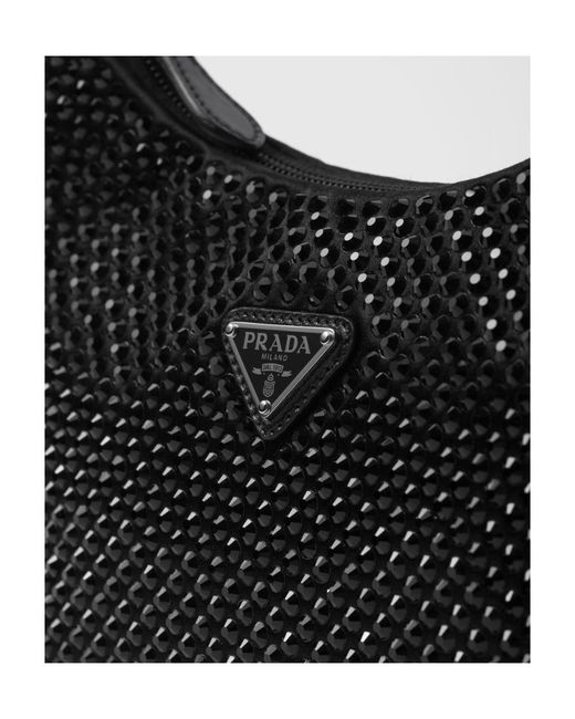 Prada Black Re-Edition Mini Satin Bag With Crystals