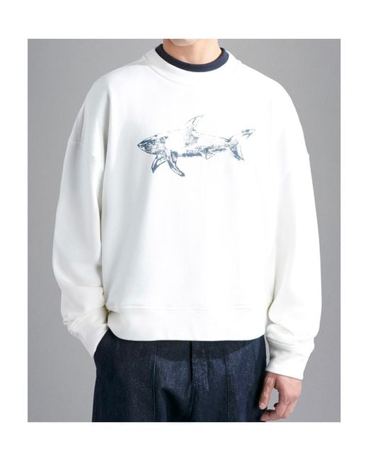 Paul & Shark White Shark-Print Cotton Sweater for men