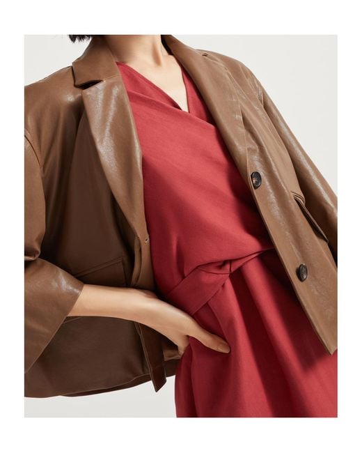 Brunello Cucinelli Red Fluid Twill Wrap-Effect Dress