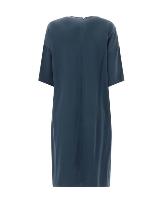 Max Mara Blue Short-Sleeved Round-Necked Dress