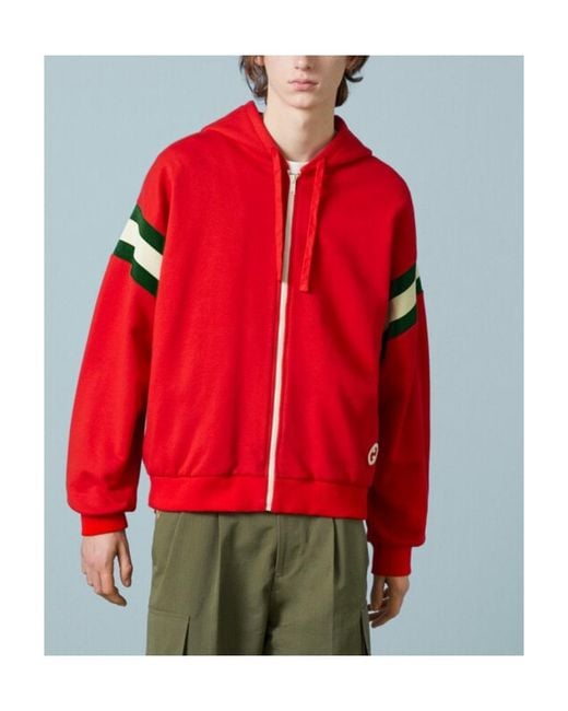 Gucci Red Jersey Zipped Hoodie for men