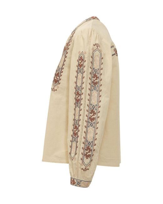 Ba&sh Natural Faustina Embroidered Buttoned Top
