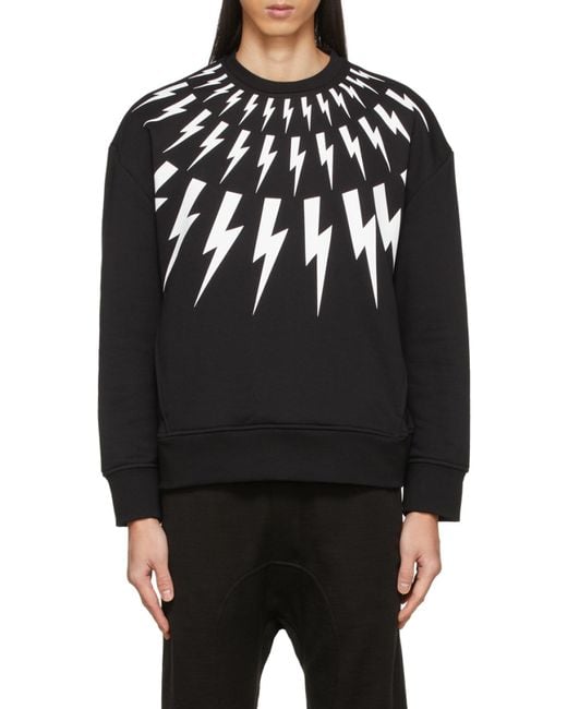 Neil Barrett Black Thunderbolt Pattern Print Sweatshirt for men