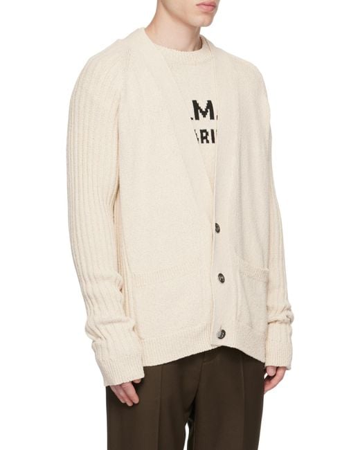 Balmain Pink V-Neck Logo Intarsia Knit Cardigan for men