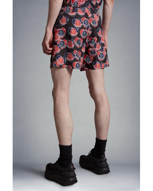 Moncler Red Logo Printed Swim Shorts for men