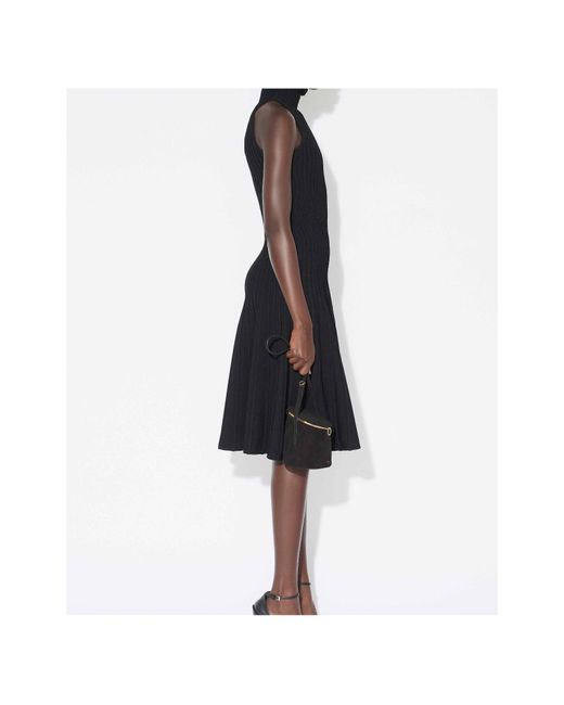 Alaïa Black Alaïa Ribbed Knit Curled High-Neck Dress