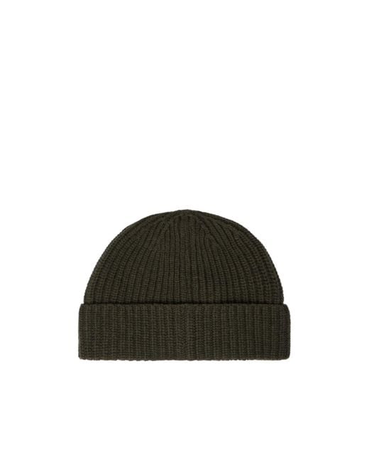 Stone Island Black Ribbed Knit Beanie With Compass Logo Patch for men