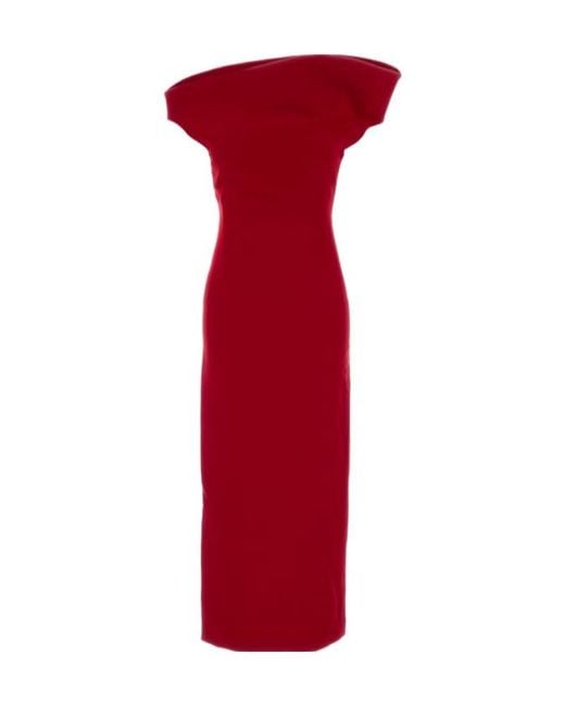 Magda Butrym Red Asymmetric Off-Shoulder Dress